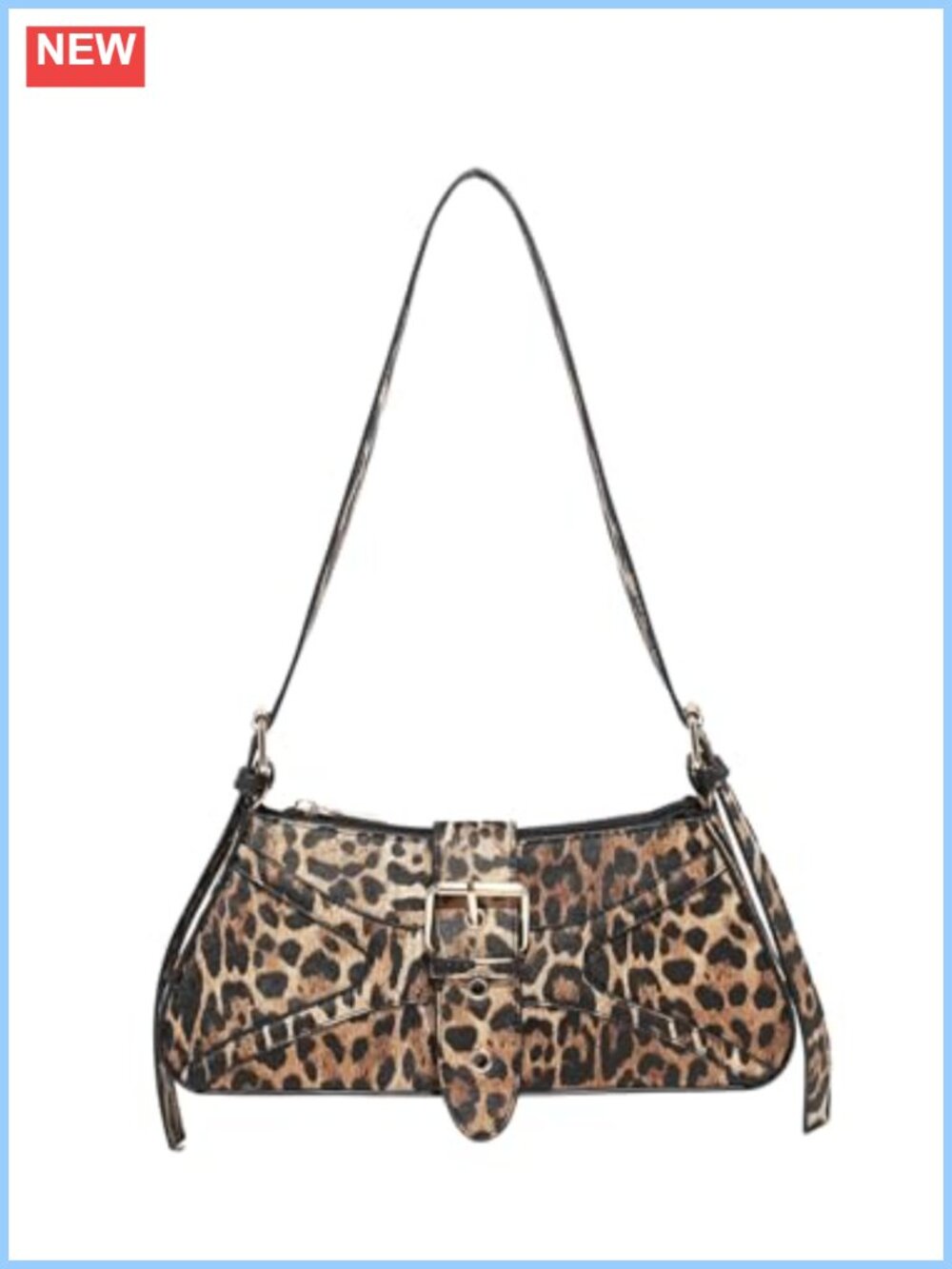 Faux Leather Leopard Print Shoulder Bag Adjustable Strap Zipper Underarm